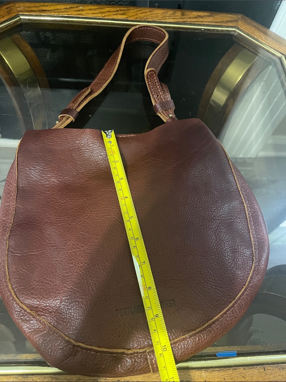 Portland Leather Burgundy Leather Messenger Bag with Tan Piping - Picture 9 of 10